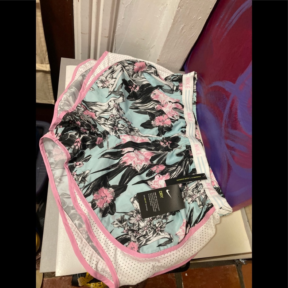 Nike Floral Athletic Shorts in Mint, Pink and Black - Picture 9 of 9